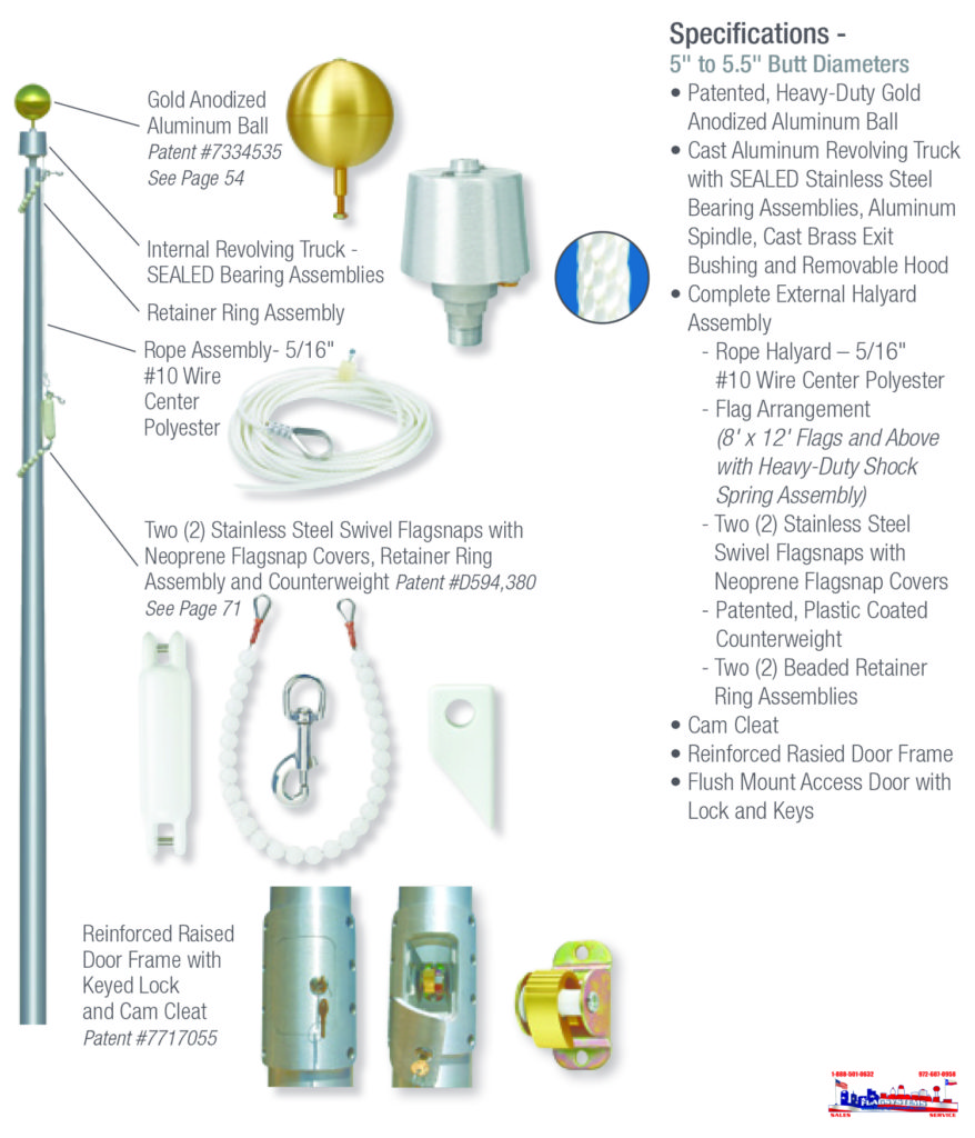 Internal Rope Halyard Vertical Wall Mount Flagpole Flag Corps, Inc